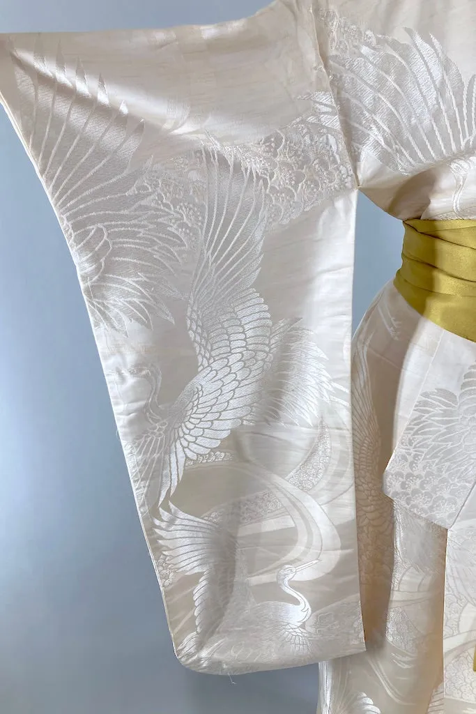 Vintage Ivory Cranes Silk Shiro-Uchikake Wedding Kimono
