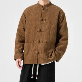 Wiaofellas Autumn and Winter New Men's Corduroy Jacket Coat Chinese Vintage Tang Suit Cotton Cushion Button Coat