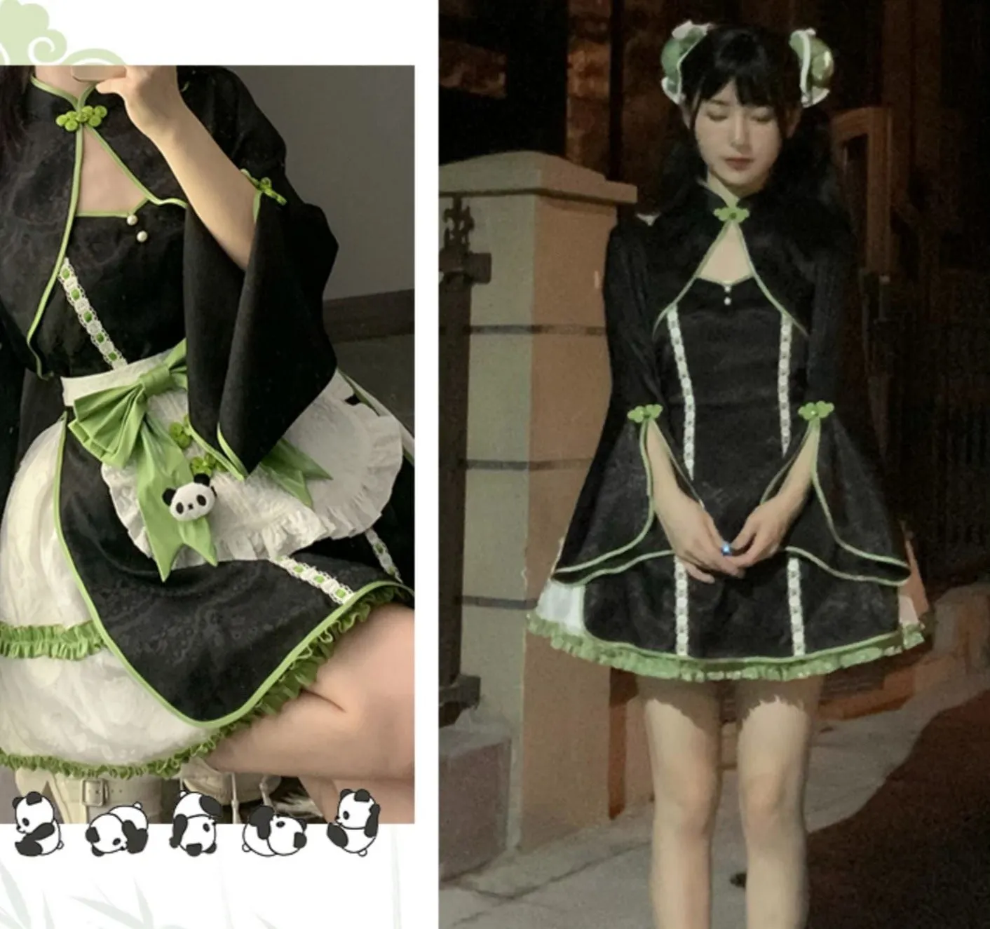 With PUJI~Cat Fist~Chinese Qi Lolita Maid Bolero JSK Set