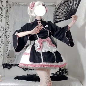 With PUJI~Cat Fist~Chinese Qi Lolita Maid Bolero JSK Set