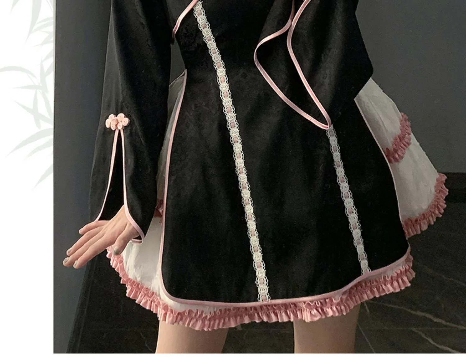 With PUJI~Cat Fist~Chinese Qi Lolita Maid Bolero JSK Set
