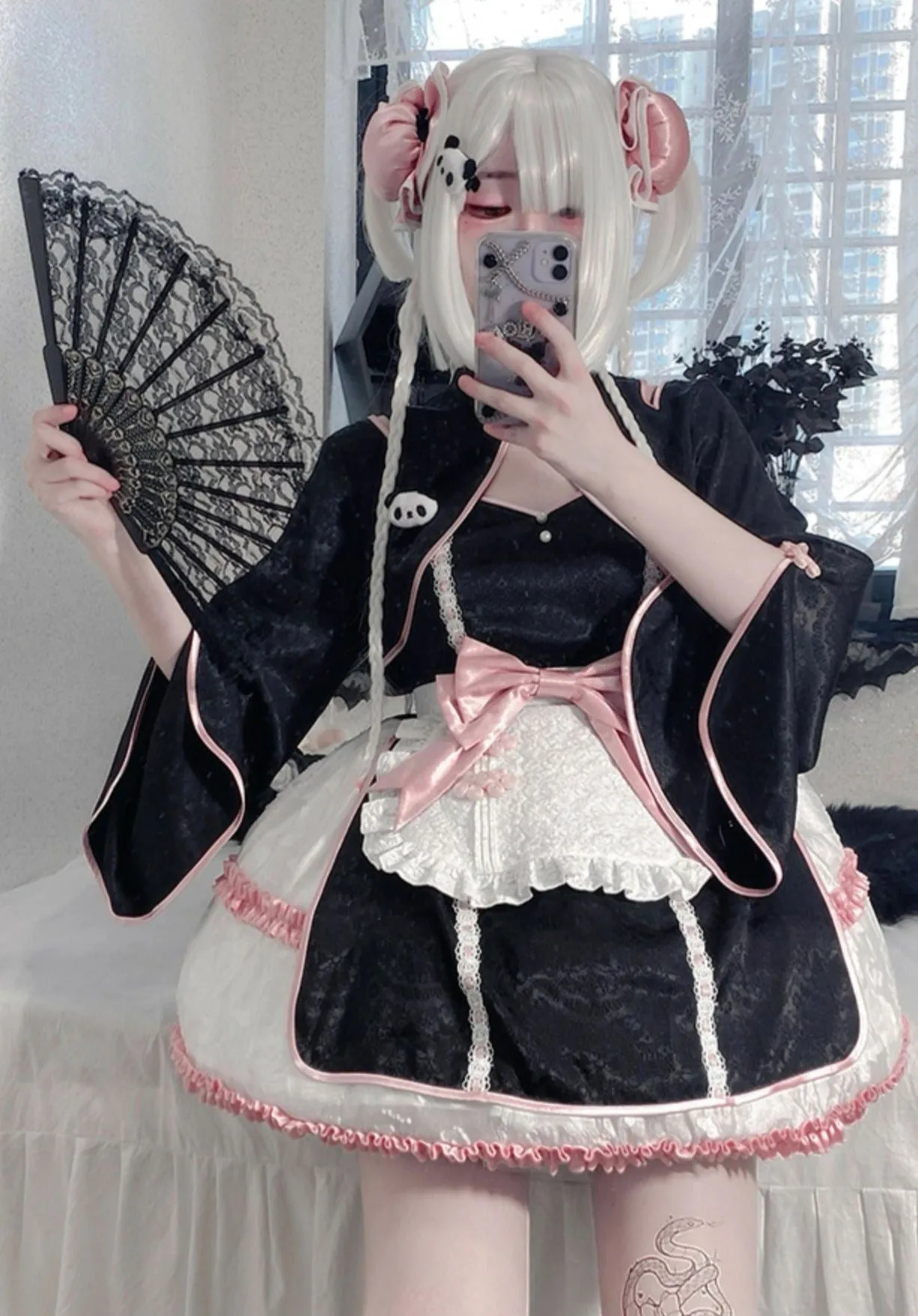 With PUJI~Cat Fist~Chinese Qi Lolita Maid Bolero JSK Set