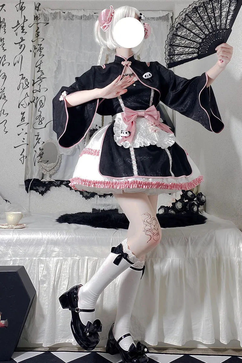 With PUJI~Cat Fist~Chinese Qi Lolita Maid Bolero JSK Set