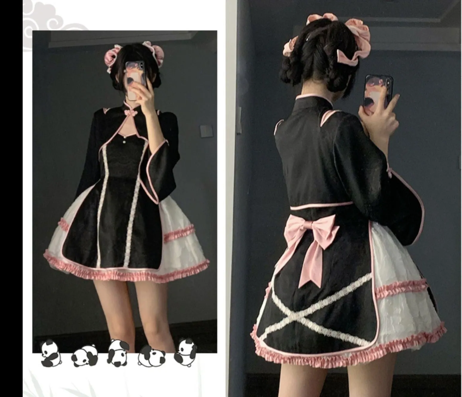 With PUJI~Cat Fist~Chinese Qi Lolita Maid Bolero JSK Set