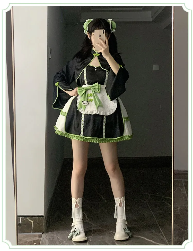 With PUJI~Cat Fist~Chinese Qi Lolita Maid Bolero JSK Set