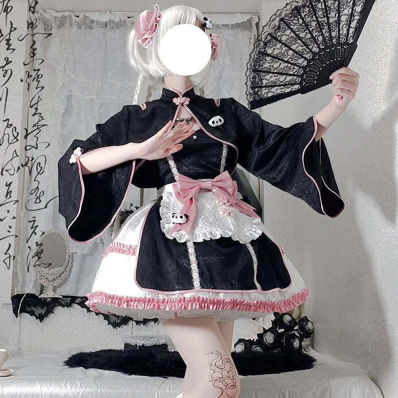 With PUJI~Cat Fist~Chinese Qi Lolita Maid Bolero JSK Set
