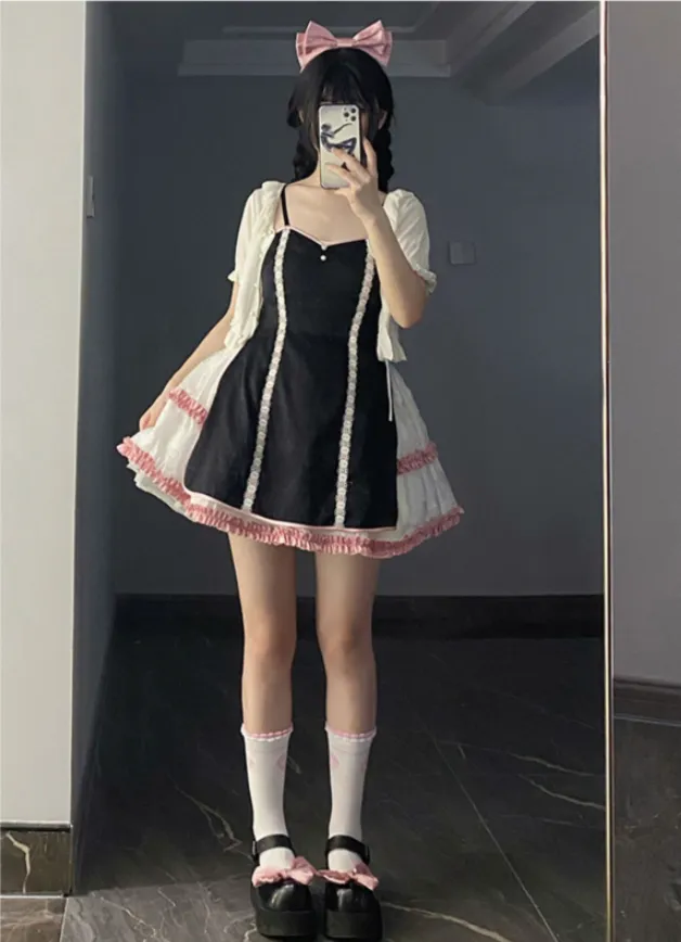 With PUJI~Cat Fist~Chinese Qi Lolita Maid Bolero JSK Set