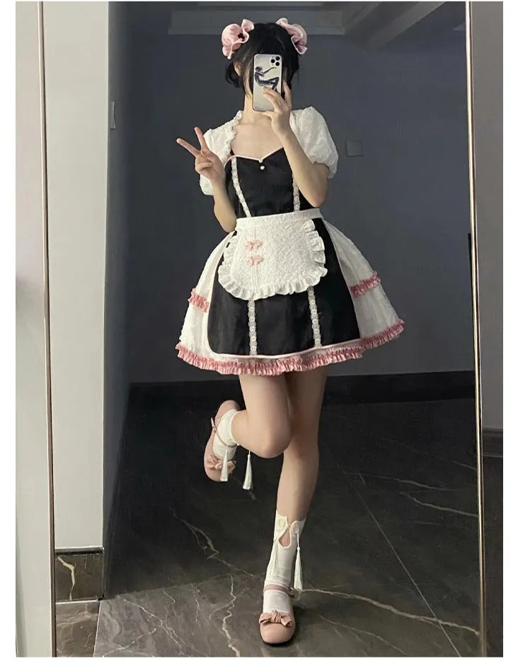 With PUJI~Cat Fist~Chinese Qi Lolita Maid Bolero JSK Set