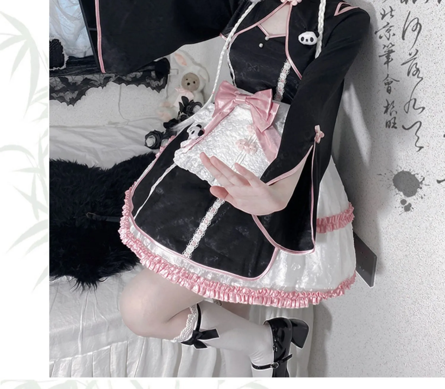 With PUJI~Cat Fist~Chinese Qi Lolita Maid Bolero JSK Set