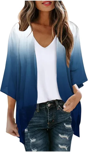 Women Swimsuit Cover Up Kimonos Gradient Chiffon Beach Cover Up Swimwear Cardigan 2025 Summer Sun Protection Clothing