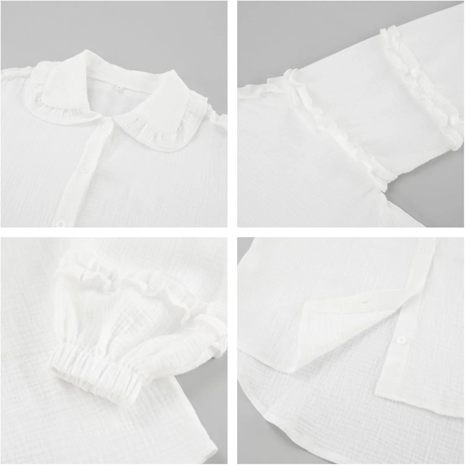 Womens Button Down Shirts Cotton Lantern Long Sleeve Ruffle Trim Doll Collar Office Work Blouses Tops