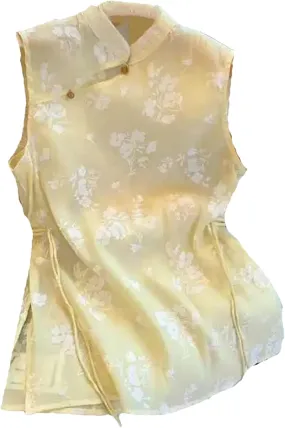Women's Chiffon Sleeveless Blouses Mandarin Collar Jacquard Shirt with Side Split Elegant Wedding Guest Outfit