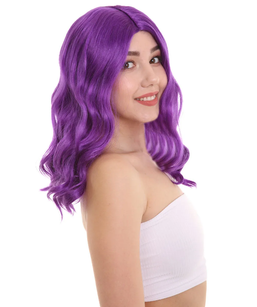 Womens Fantasy Medium Wavy Wig , Purple TV/Movie Wigs , Premium Breathable Capless Cap