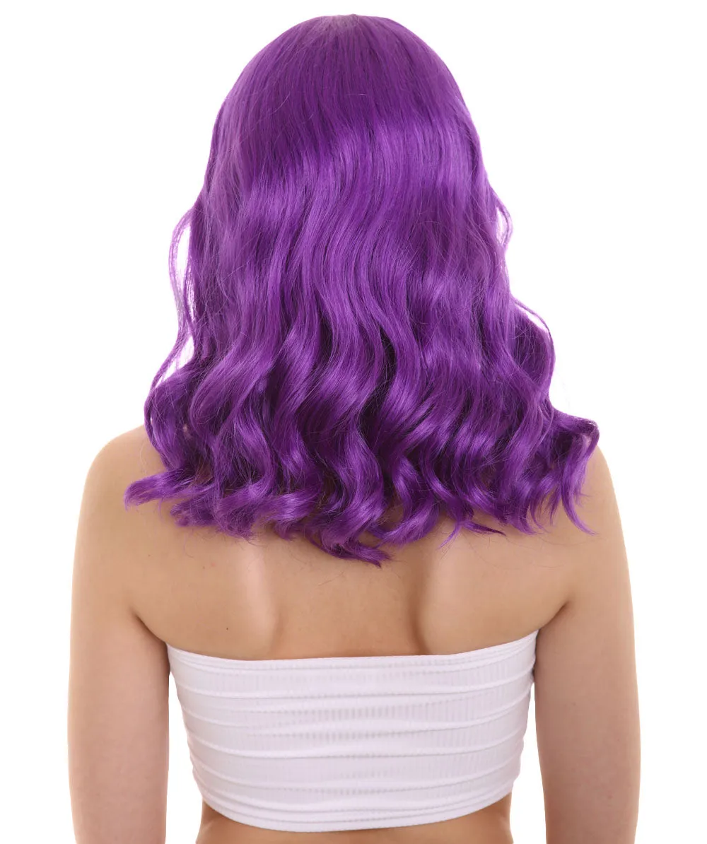 Womens Fantasy Medium Wavy Wig , Purple TV/Movie Wigs , Premium Breathable Capless Cap