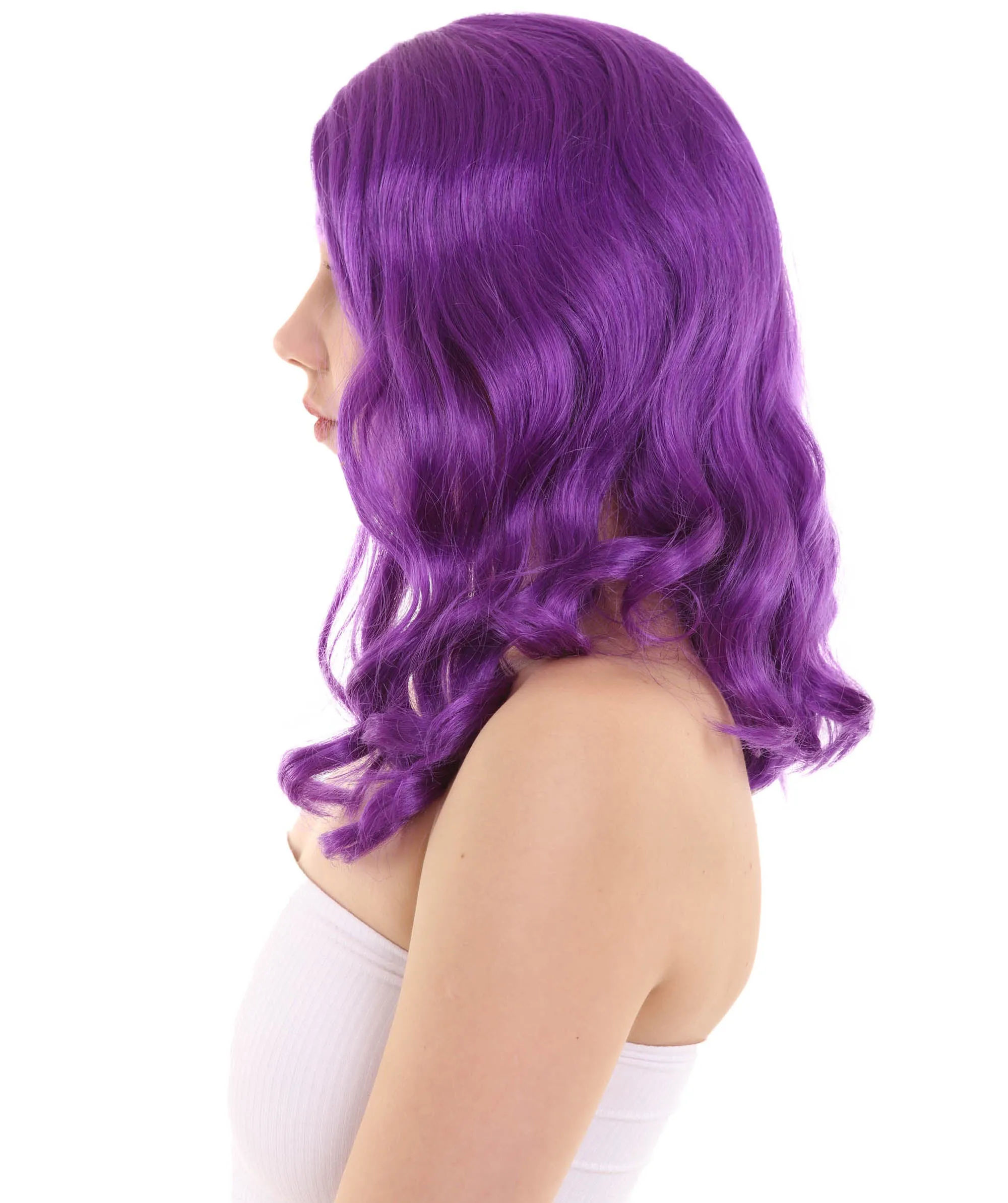 Womens Fantasy Medium Wavy Wig , Purple TV/Movie Wigs , Premium Breathable Capless Cap