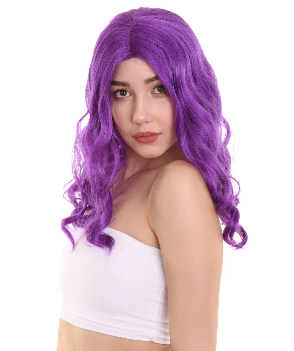 Womens Fantasy Medium Wavy Wig , Purple TV/Movie Wigs , Premium Breathable Capless Cap