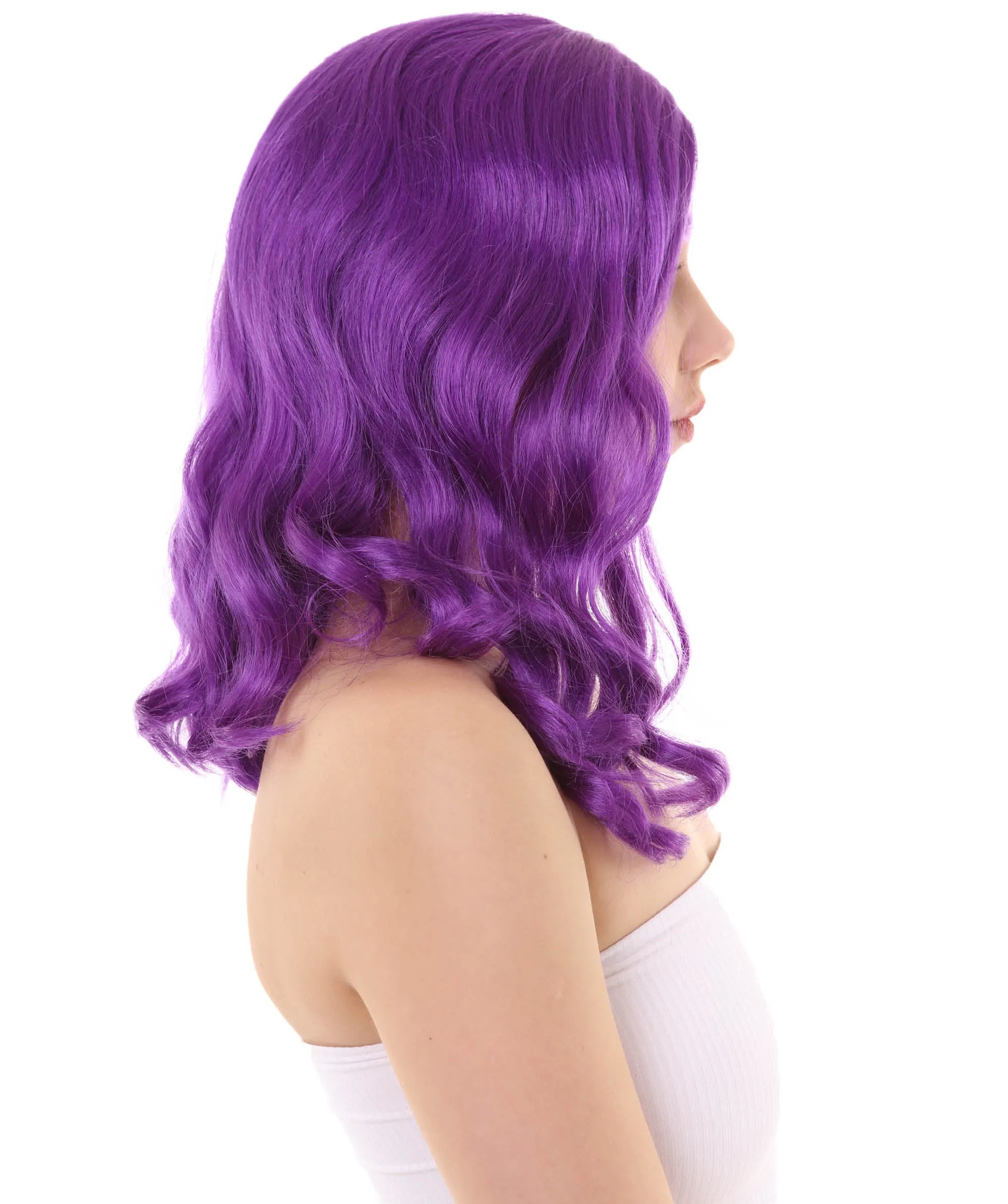 Womens Fantasy Medium Wavy Wig , Purple TV/Movie Wigs , Premium Breathable Capless Cap