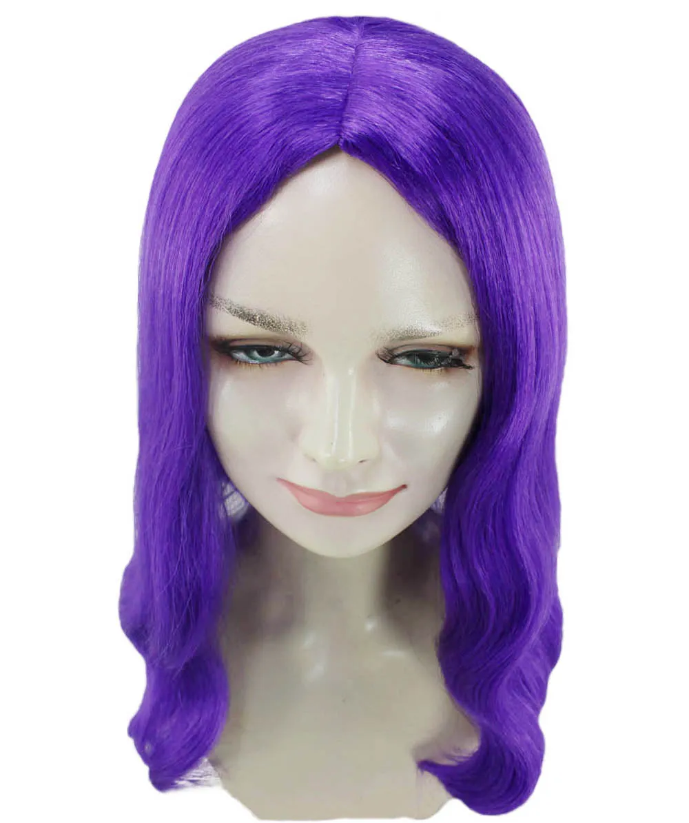 Womens Fantasy Medium Wavy Wig , Purple TV/Movie Wigs , Premium Breathable Capless Cap