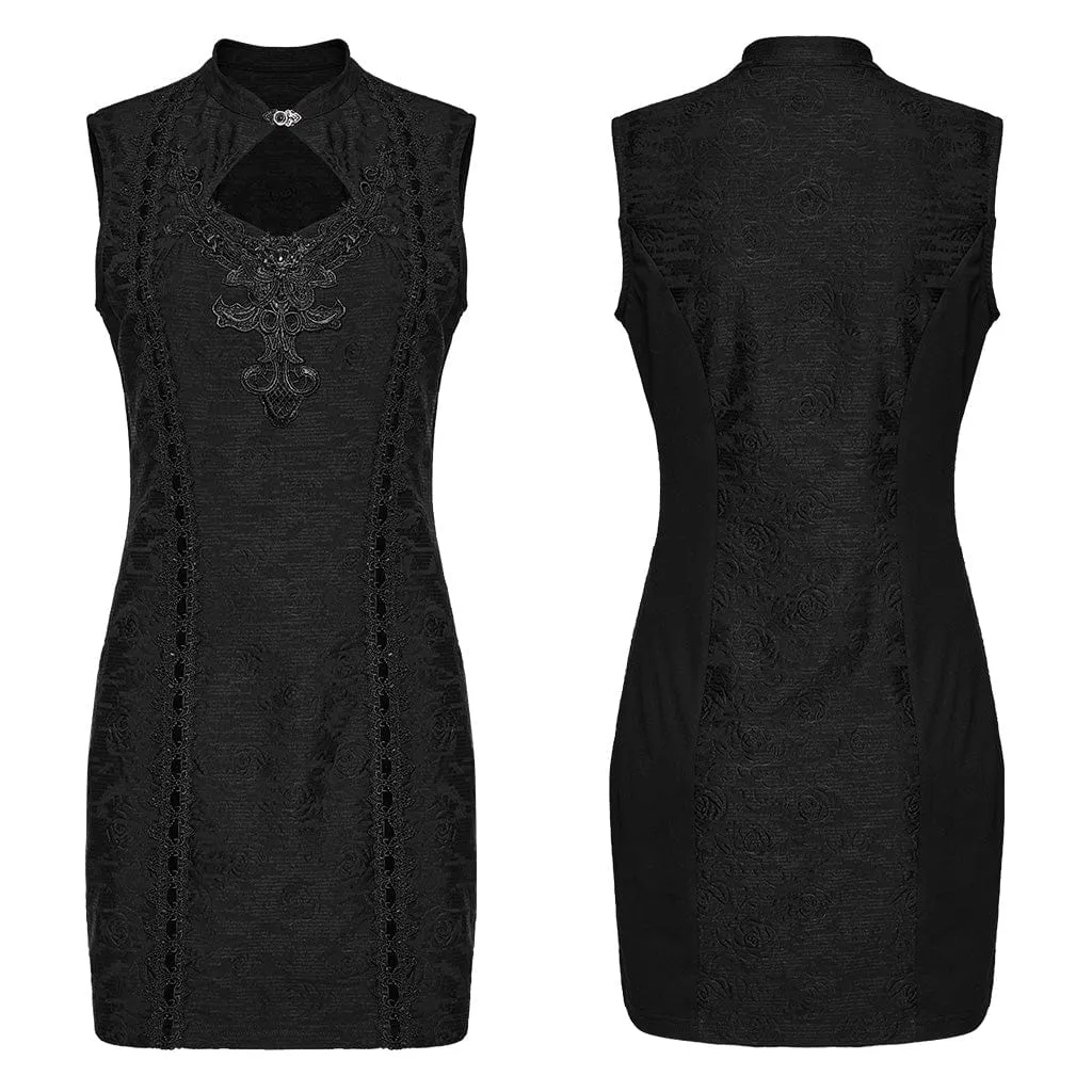 Women's Gothic Cheongsam Collar Floral Embroidered Prom Dress