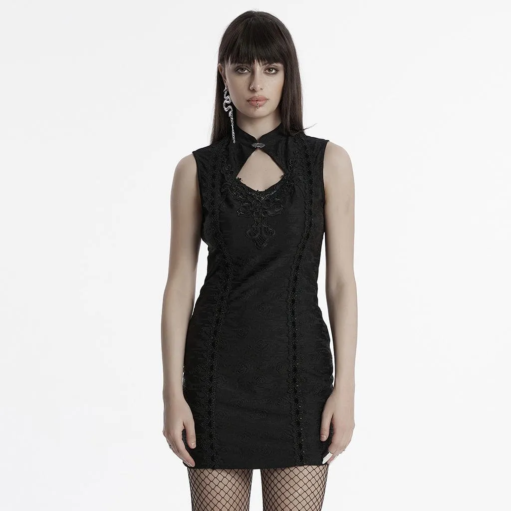 Women's Gothic Cheongsam Collar Floral Embroidered Prom Dress