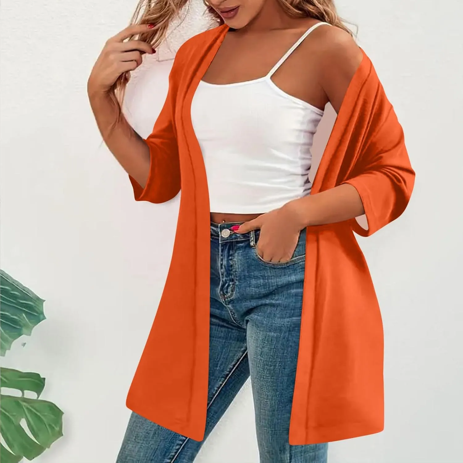 Women's Longer Length Open Front Cardigan 2025 Summer Sun Protection Cover Ups Trendy Half Sleeve Maxi Duster Coats
