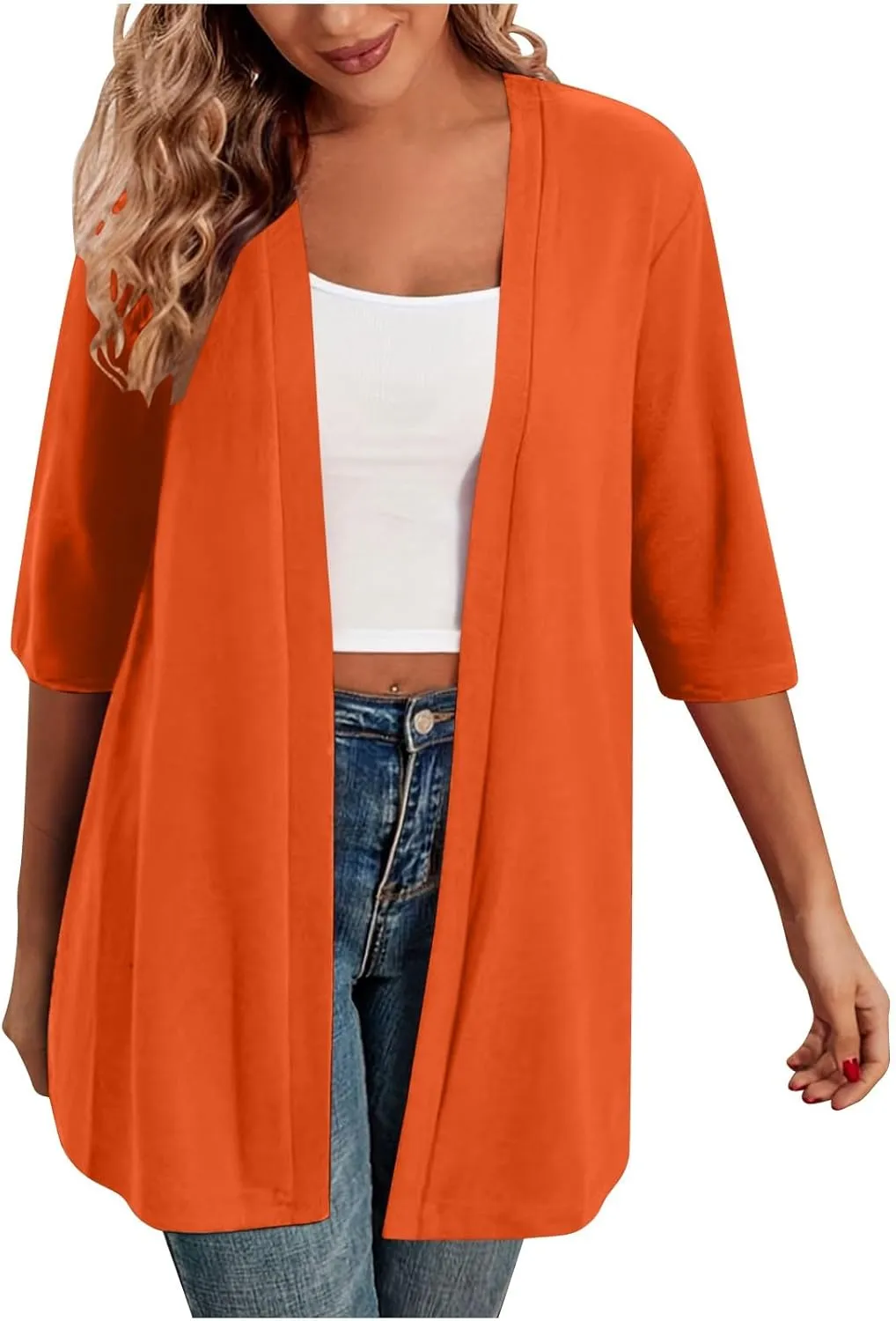 Women's Longer Length Open Front Cardigan 2025 Summer Sun Protection Cover Ups Trendy Half Sleeve Maxi Duster Coats