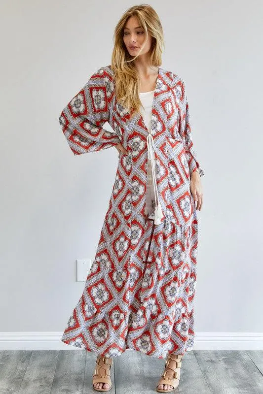 Womens Printed Long Sleeve Loose Kimono