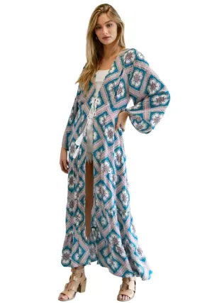 Womens Printed Long Sleeve Loose Kimono