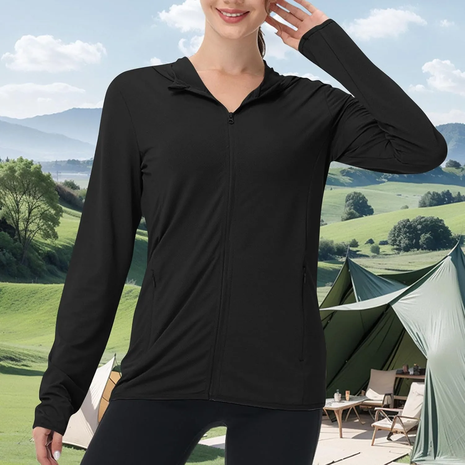 Women's Sun Protection Jacket Cooling Hooded SPF Shirts Lightweight Long Sleeve UV Clothing for Outdoor Hiking Running
