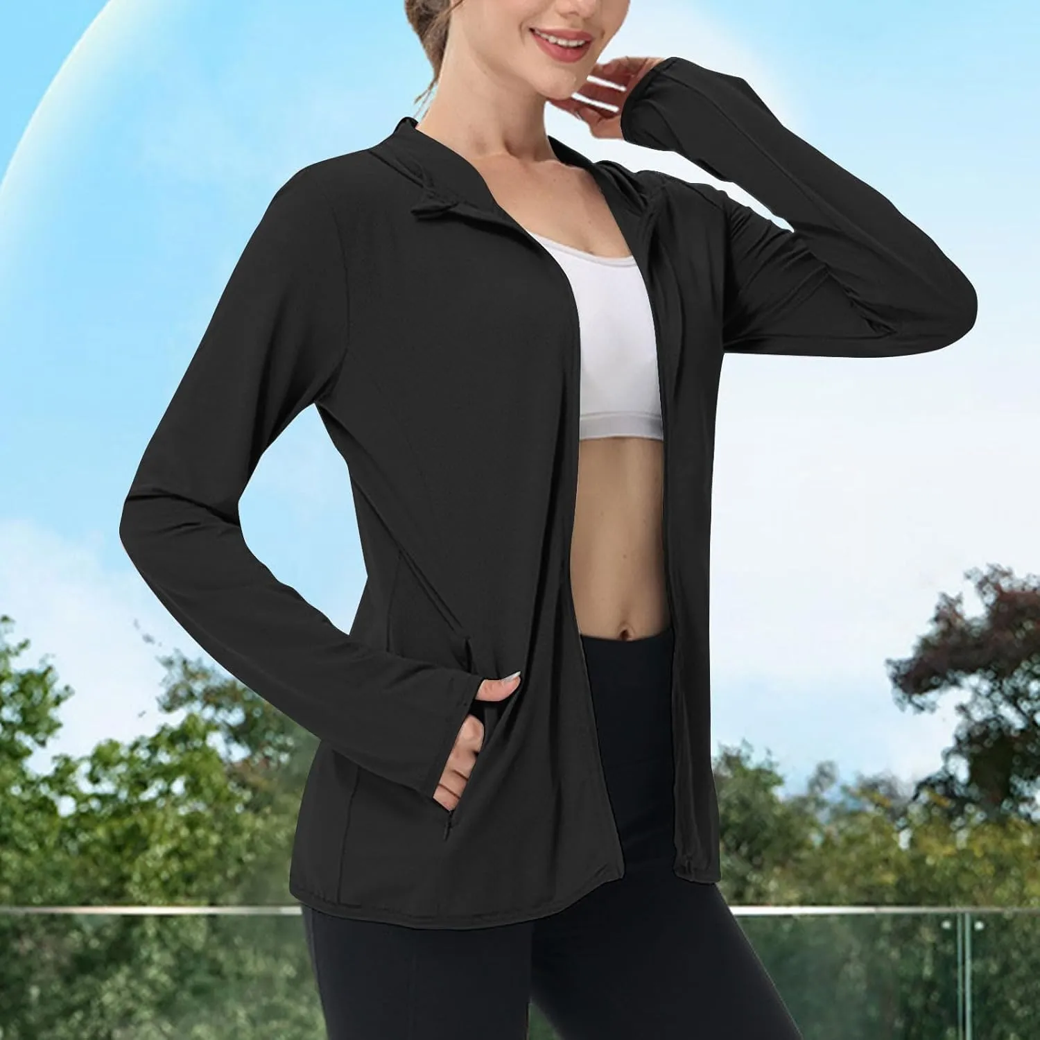 Women's Sun Protection Jacket Cooling Hooded SPF Shirts Lightweight Long Sleeve UV Clothing for Outdoor Hiking Running