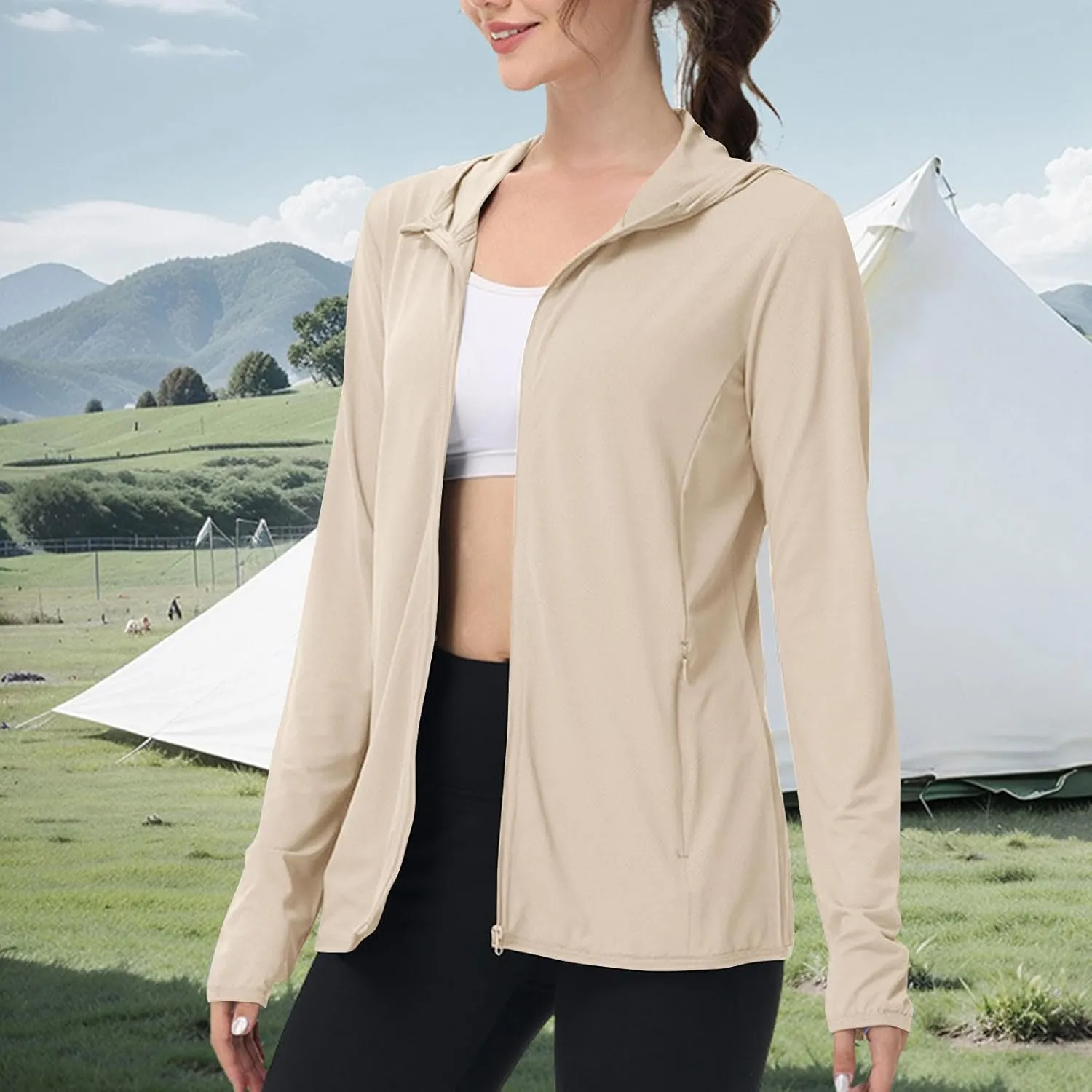 Women's Sun Protection Jacket Cooling Hooded SPF Shirts Lightweight Long Sleeve UV Clothing for Outdoor Hiking Running