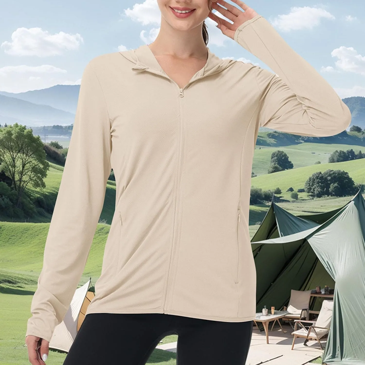 Women's Sun Protection Jacket Cooling Hooded SPF Shirts Lightweight Long Sleeve UV Clothing for Outdoor Hiking Running