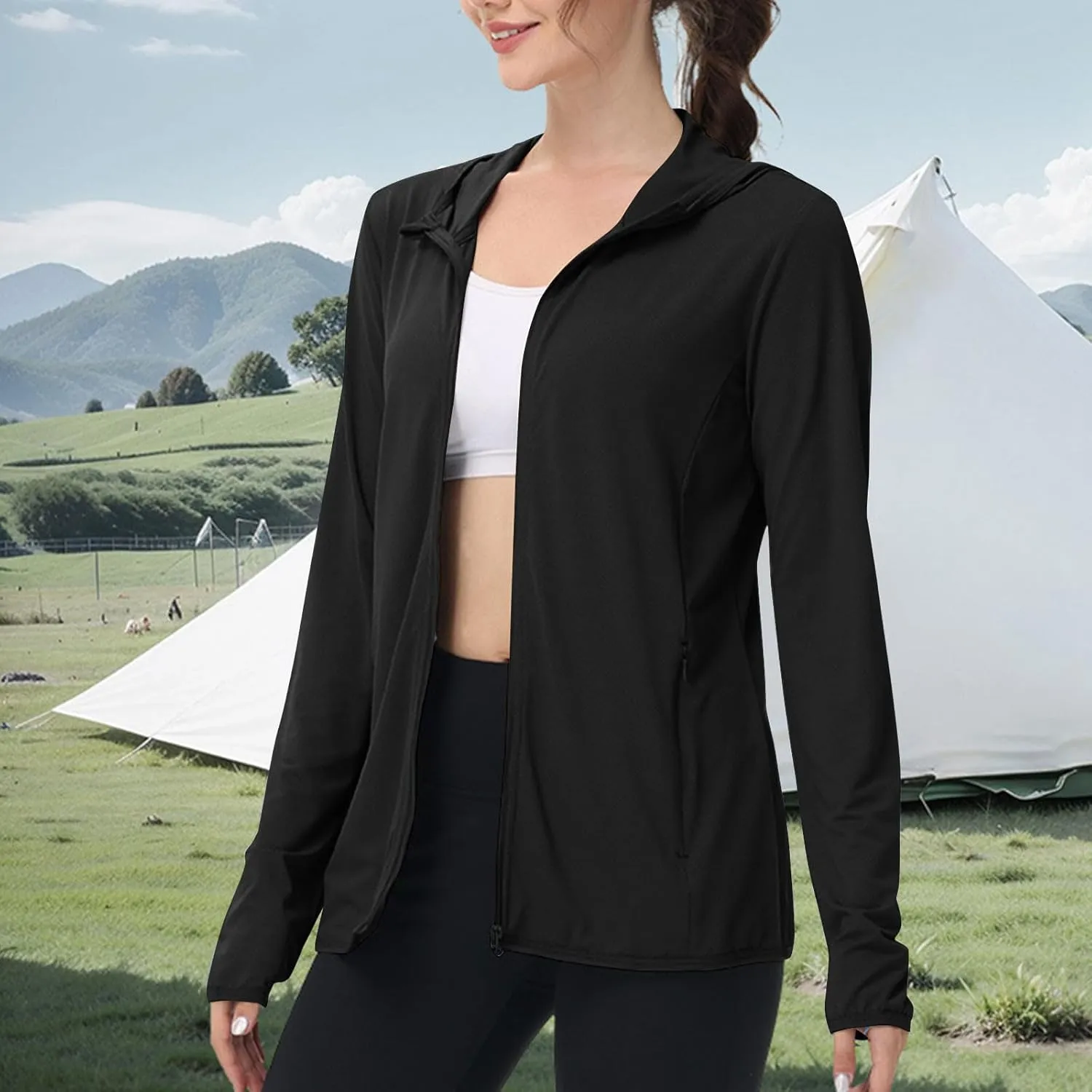 Women's Sun Protection Jacket Cooling Hooded SPF Shirts Lightweight Long Sleeve UV Clothing for Outdoor Hiking Running