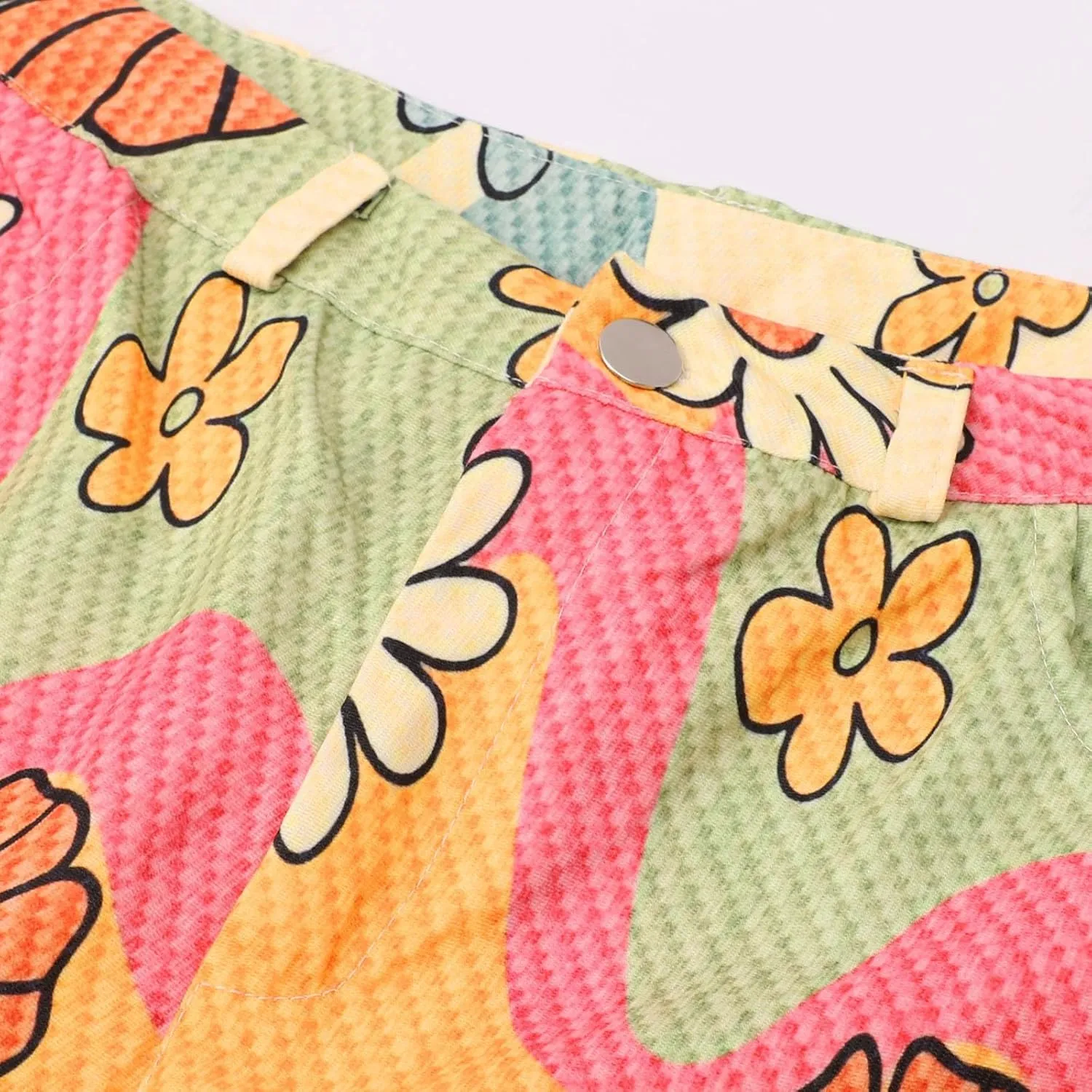 Womens Vintage Wide Leg Fashion High Waisted Casual Denim Pants 90s Floral Printed Pull On Baggy Trousers 3