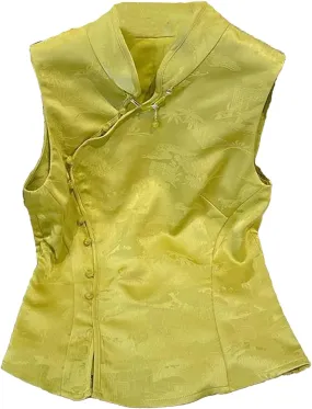Women's Wrap Front Sleeveless Blouses Elegant Mandarin Collar Slim Fit Bead Button Shirts