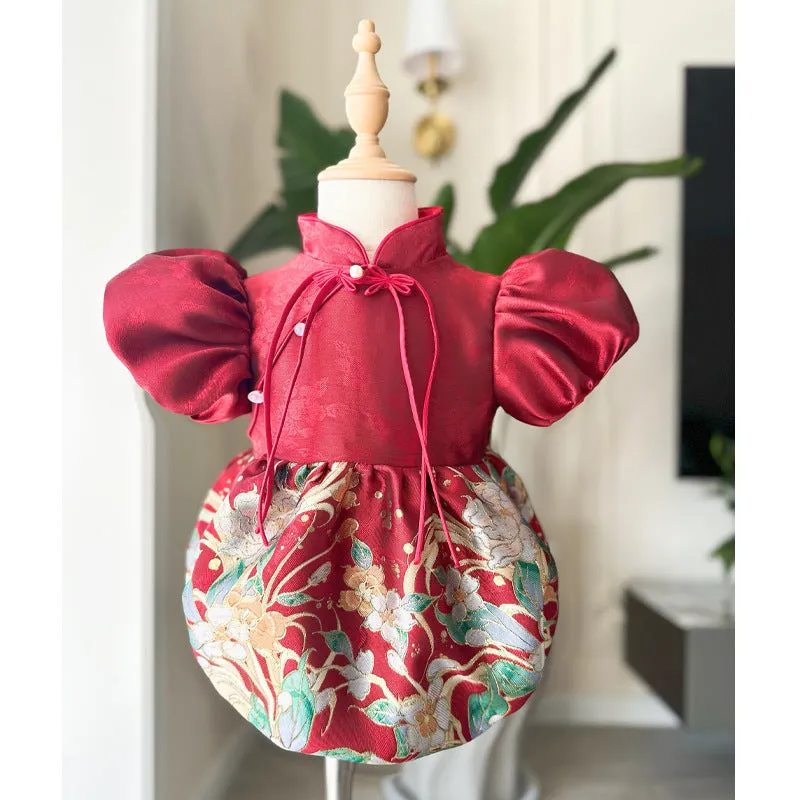 Xiangtuibao Girl's Birthday Banquet Dress Baby Girl's Crown Dress Baby Zhuazhou National Style Little Princess Tang Suit Children's Bags P