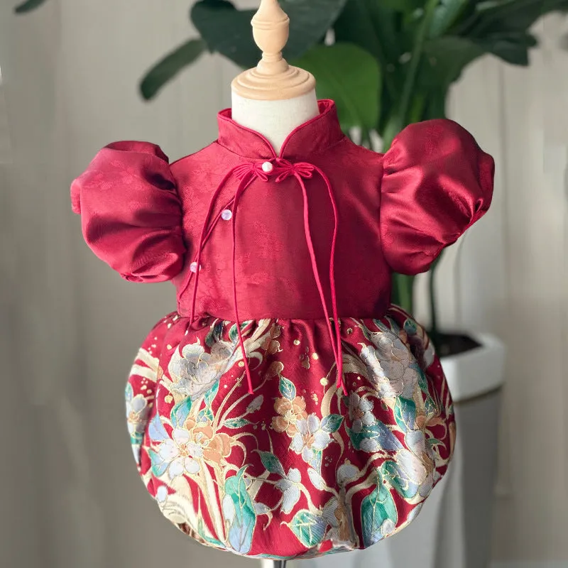 Xiangtuibao Girl's Birthday Banquet Dress Baby Girl's Crown Dress Baby Zhuazhou National Style Little Princess Tang Suit Children's Bags P