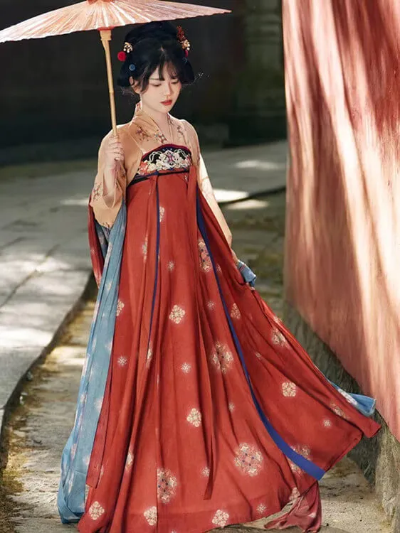 Yellow and Red Traditional Tang Hanfu Suit