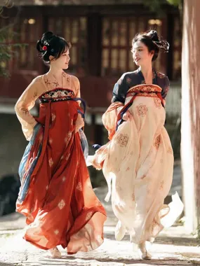 Yellow and Red Traditional Tang Hanfu Suit