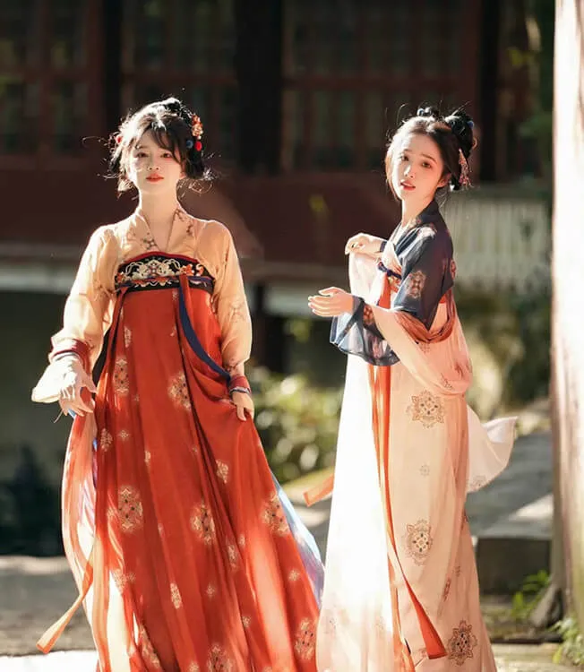 Yellow and Red Traditional Tang Hanfu Suit