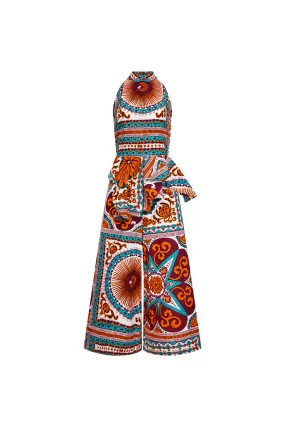 Yetunde Jumpsuit - Orange Cyan and White African Ankara Wax Cotton Print