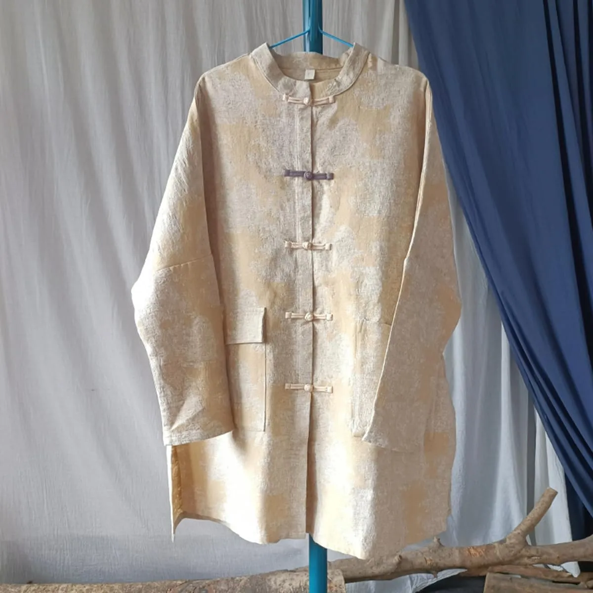 Ystylee Women's Trench Coat Jacquard Long Sleeve Button Down Chinese Vintage Long Loose Duster Jacket
