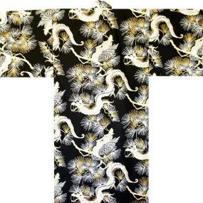 Yukata Robe for Men Dragon and Hawk Black