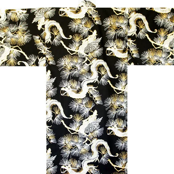 Yukata Robe for Men Dragon and Hawk Black