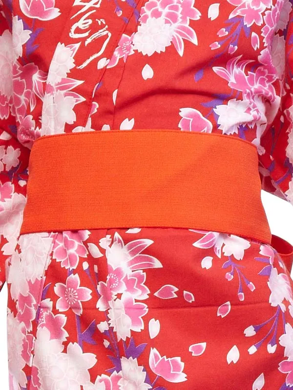 Yukata with sash belt. for Children Kids Girls. made in Japan Midori Yukata "Red Cherry Blossoms / 赤桜"