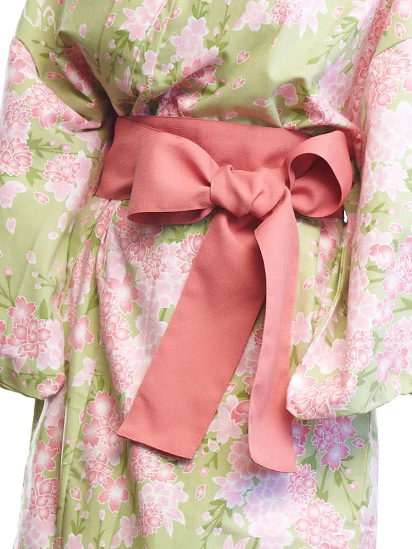 YUKATA with sash belt. made in Japan. Midori Yukata "Green Cherry Blossoms / 黄緑桜"