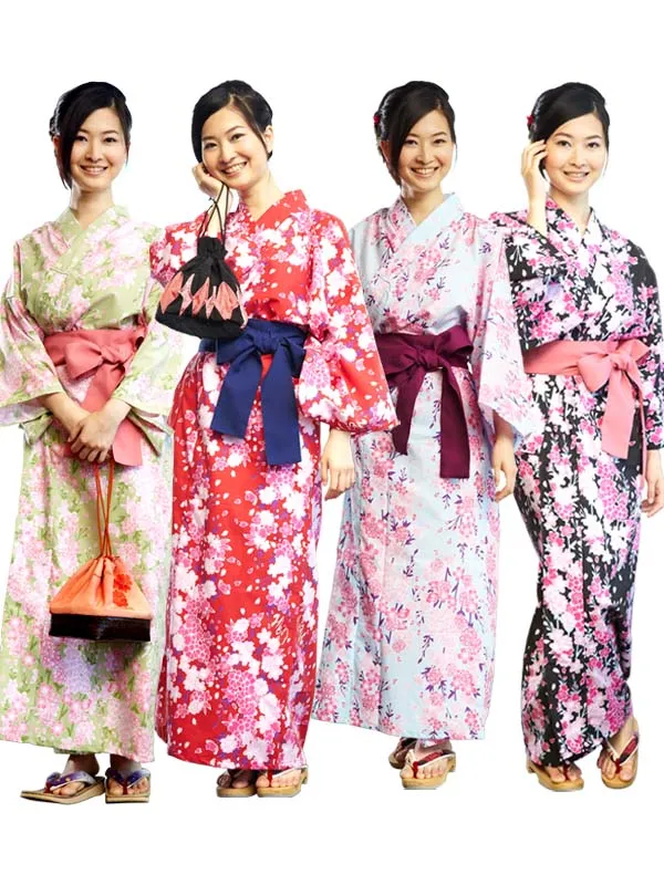 YUKATA with sash belt. made in Japan. Midori Yukata "Green Cherry Blossoms / 黄緑桜"