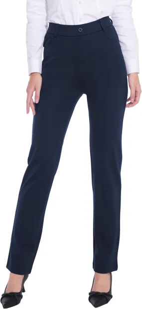 ZTN Women's Stretchy Dress Pants 28"/30" Pull-on Trousers Straight Leg Slacks 4 Pockets Plus Size for Work Business Casual