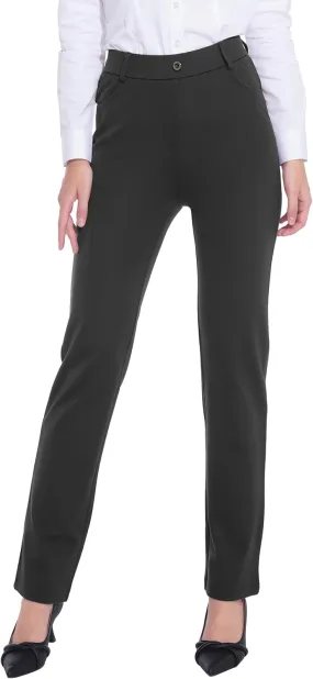 ZTN Women's Stretchy Dress Pants 28"/30" Pull-on Trousers Straight Leg Slacks 4 Pockets Plus Size for Work Business Casual