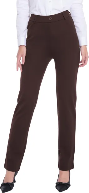 ZTN Women's Stretchy Dress Pants 28"/30" Pull-on Trousers Straight Leg Slacks 4 Pockets Plus Size for Work Business Casual
